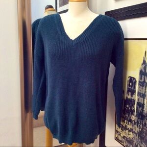 Miracle blue/green lace up back V-neck sweater.